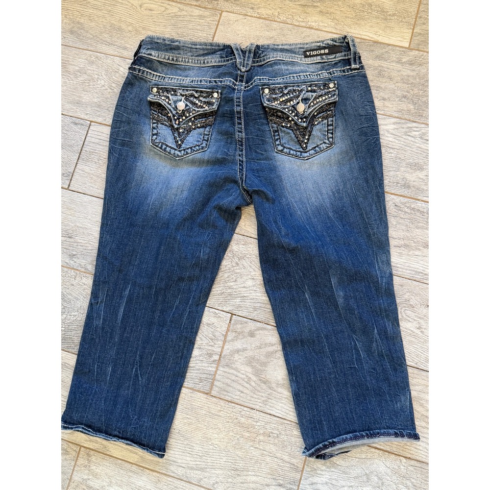 Vigoss Capri Jeans 18 Plus Size Embellished Flap Pocket Denim Womens Cropped